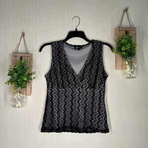 AB Studio Large Black & Silver Knit Women’s Tank Blouse